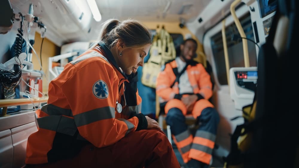 Tired Female Ems Professional Paramedic Tired Female Ems Professional Paramedic